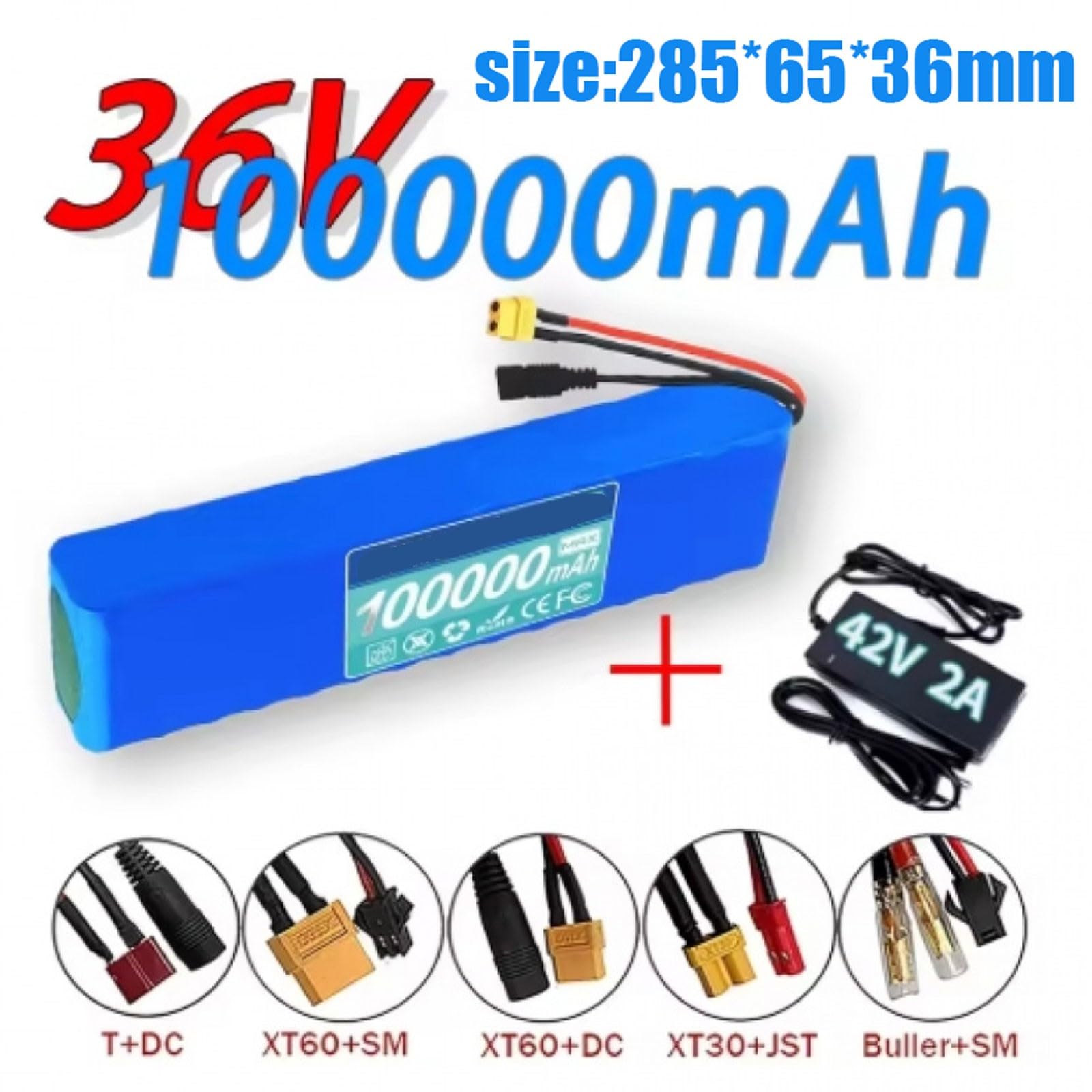 36V 100ah 10S3P Batteria per bicicletta elettrica Scheda di protezione BMS integrata Guscio in PVC impermeabile per monopattini elettrici e biciclette elettriche senza pedali 36V 100Ah,Bullet+SM