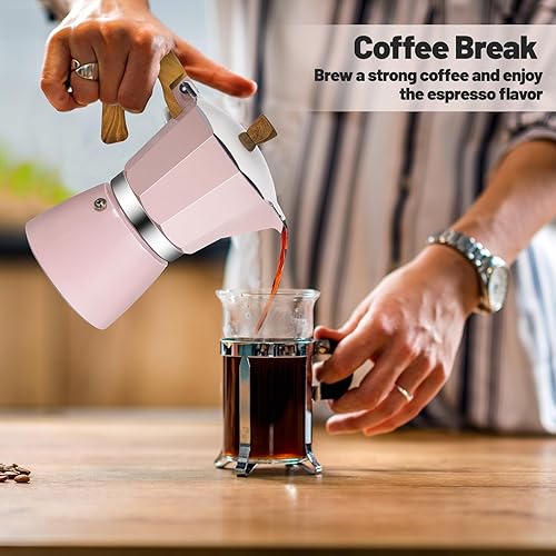 Miniatura 9 de Cafetera clásica de aluminio para 3 tazas, cafetera espresso de 5.1 fl oz, 5 onzas, cafetera de moca, olla greca, cafetera para café italiano y