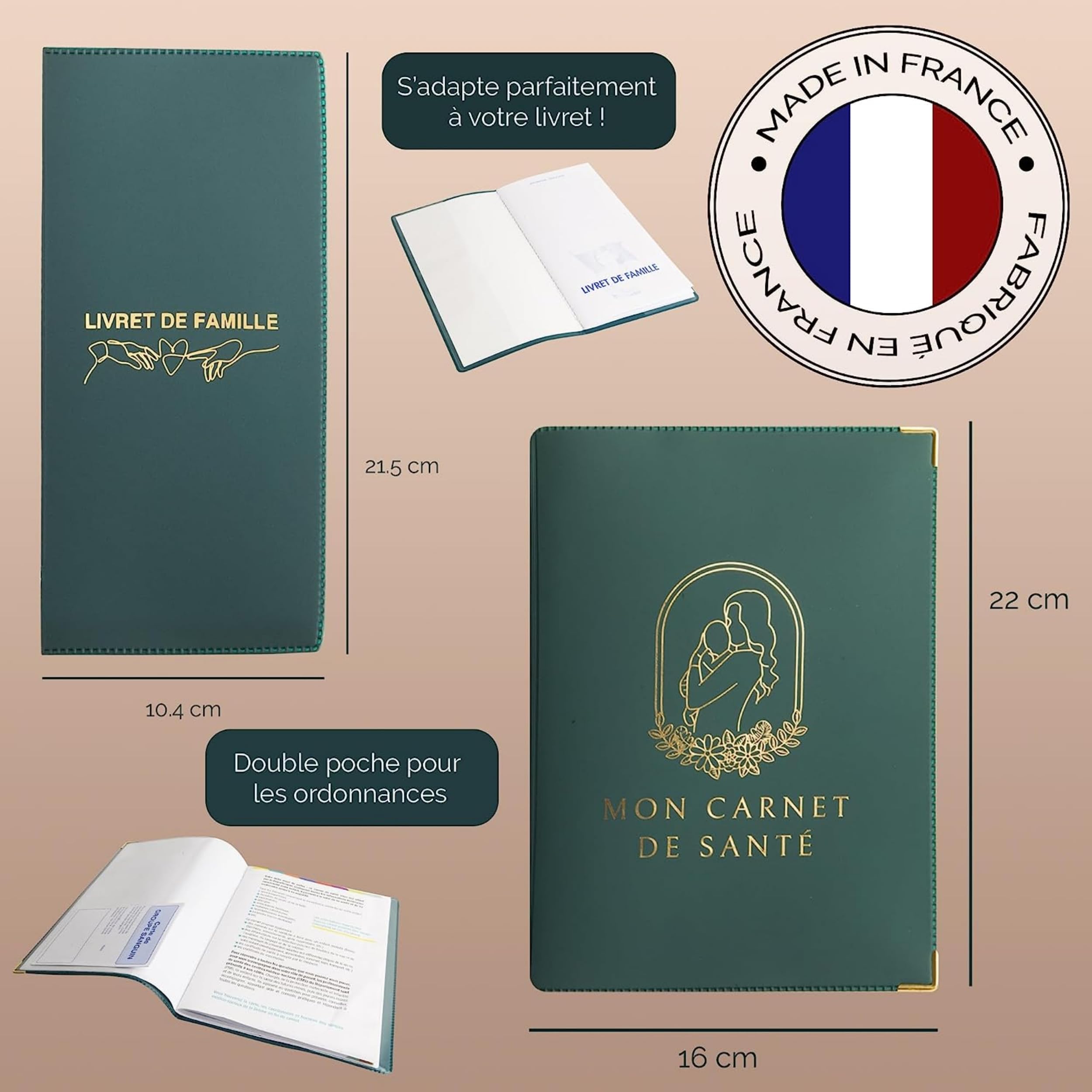 Protège Carnet de Santé + Protège livret de famille/Protege carnet de sante bebe avec protege livret de famille dimensions standard fabriqué en France