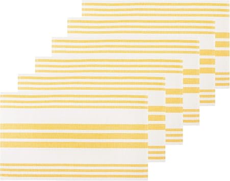 REDEARTH Placemats-Yarn Dyed Ribbed Woven Table Linen for Square, Round, Rectangle Dining Table, Coffee Table, Console, Dresser; 100% Cotton 14x20; Mustard Set of 6