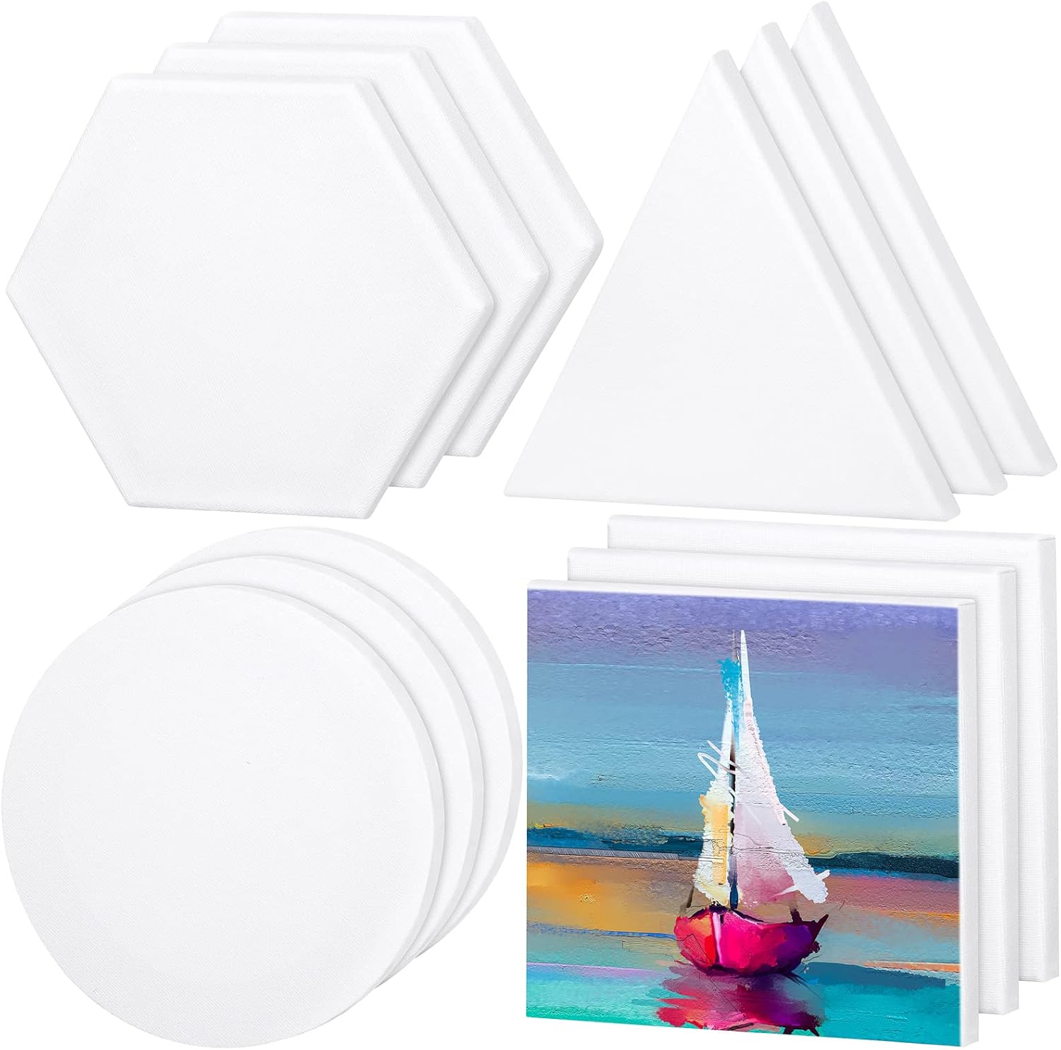 Aodaer 12 Pieces Stretched Canvas for Painting 8 Inch Blank Canvas Panels Triangle Square Hexagon Round Shape Canvases Boards Art Supplies for Acrylic Pouring Oil Painting
