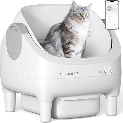 Thereye Self Cleaning Cat Litter Tray, Automatic Cat Litter Box with APP Control, Safety Sensor, Odor-Free Litter Boxes with 10L Large Waste Bin, Trash Bag and Mat for Multi-cats (3-30lb) - 1