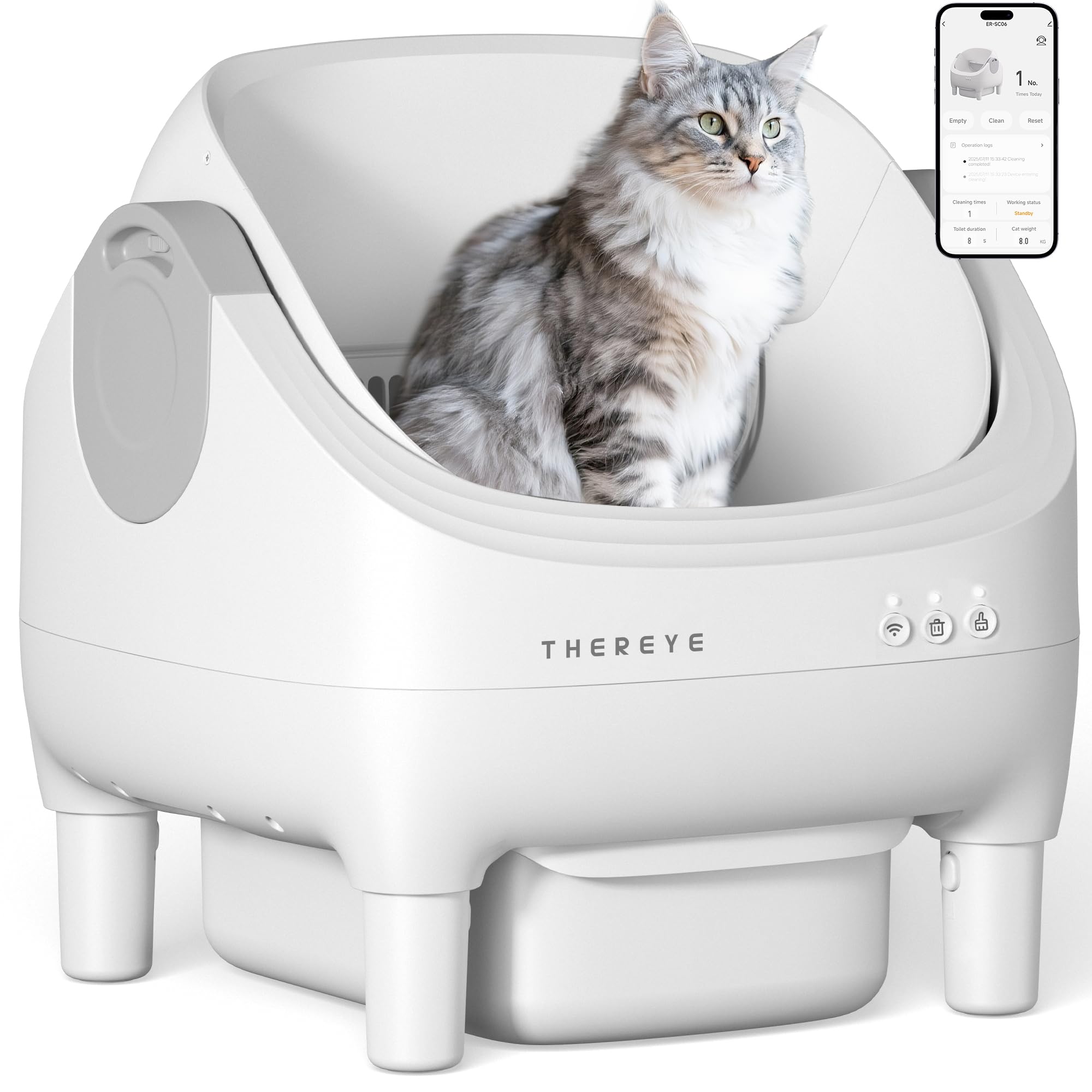 Thereye Arenero Gatos Autolimpiable con Diseño Abierto y Gran Capacidad, Arenero Gato con App, Limpieza Rápida y Fácil de Palear, Ideal para Hogares con Varios Gatos
