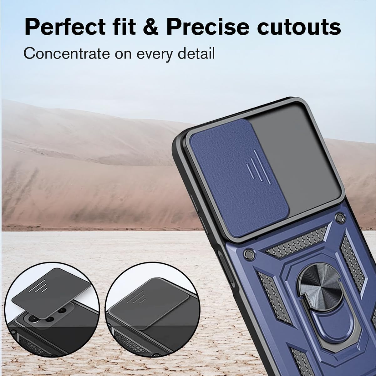 2-in-1 Case for Motorola Moto E14 / G24 /G04 Tempered Glass Case with Slide Camera Protection Cover Screen Protector Phone Case Heavy Duty Military Grade Protective Cover phone holder Case,Blue 5