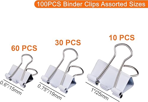Miniatura 2 de NEEWAY Clips para carpetas de varios tamaños, juego de clips blancos para oficina y uso doméstico, paquete de 100