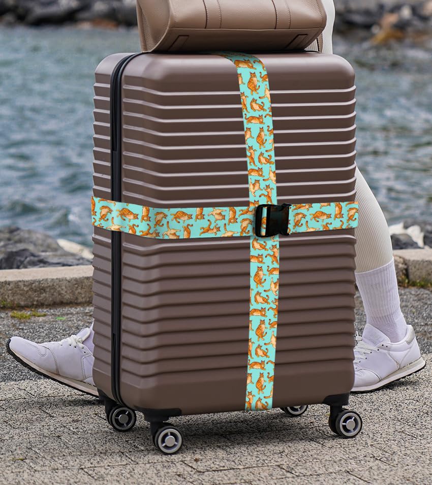 Image of WIRESTER Set of 2 Adjustable Luggage Straps with Buckle, Travel Secure Belt for Suitcase Baggage, Luggage Accessories - Orange Tabby Cat Funny Playful Postures