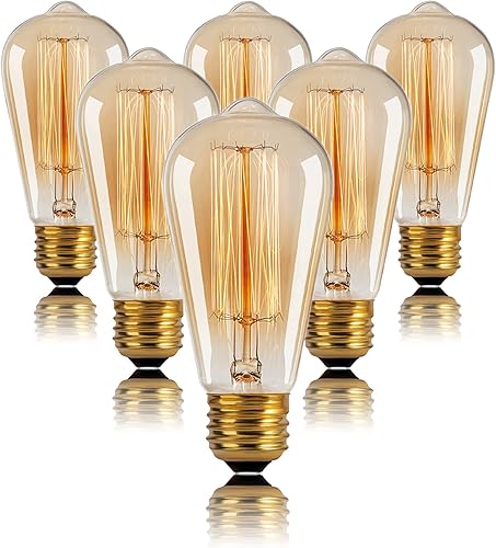 Miniatura 1 de Bombillas Edison incandescentes de 60 W, ST64 Edison bombilla 2200 K, amarillo cálido, antiguo, 280 lúmenes, E26, base de tornillo mediano,