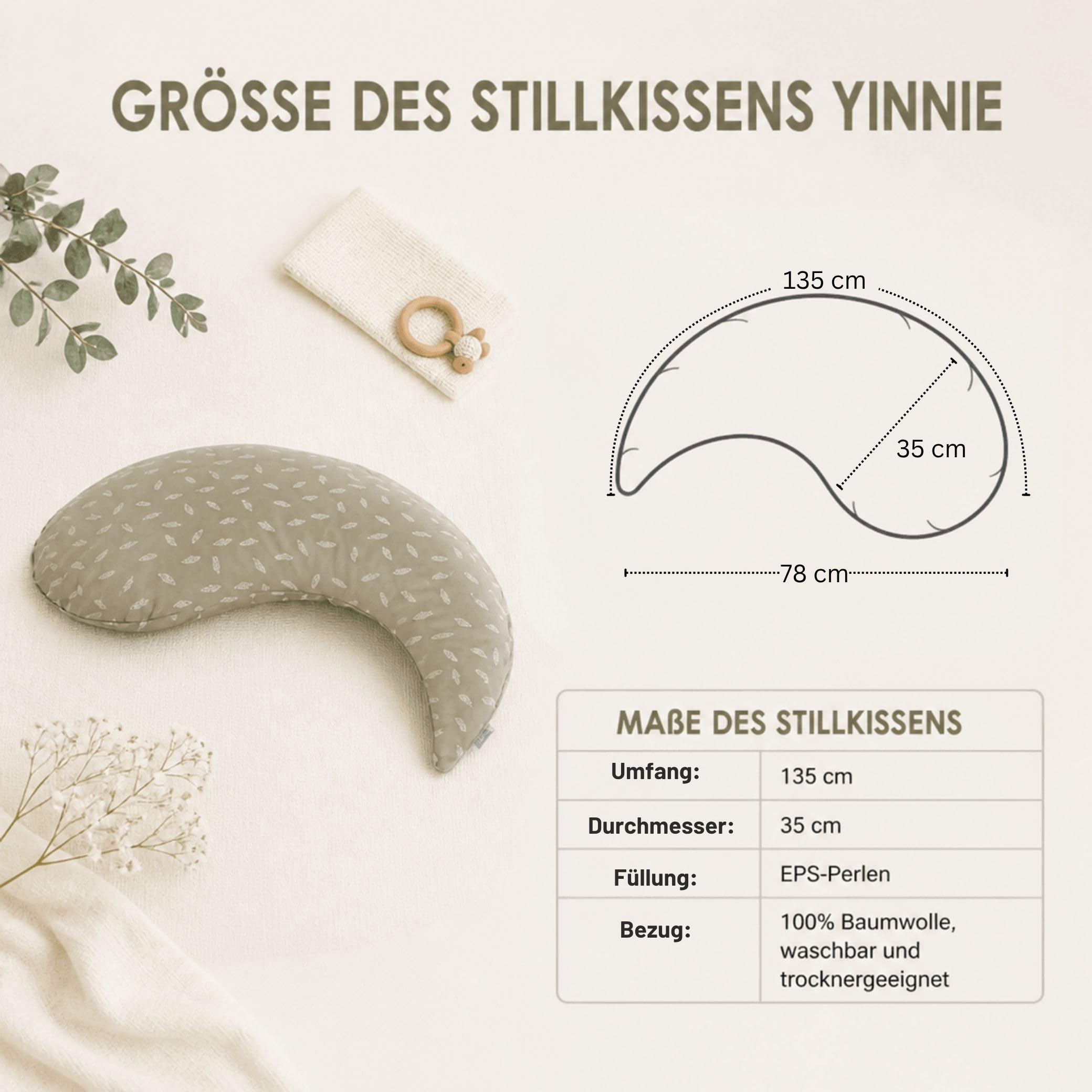 Set Theraline Stillkissen Yinnie & Spucktuch Blaubär | Schmuse- und Lesekissen 135 cm x 35 cm | Bauchstützkissen mit sandfeinen Perlen | Schmusekissen inkl. Außenbezug