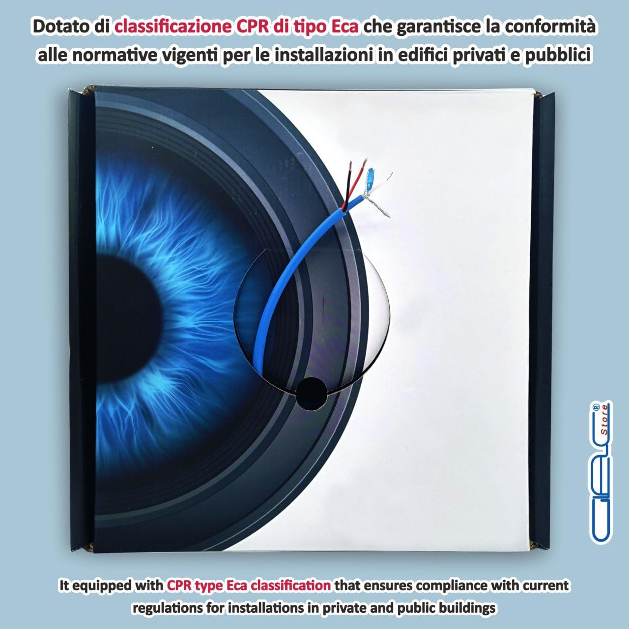 Cavo Coassiale Mini RG59, 100m, Video e Alimentazione Combinato, 75 Ohm, 4K Ultra HD, LSZH Blu