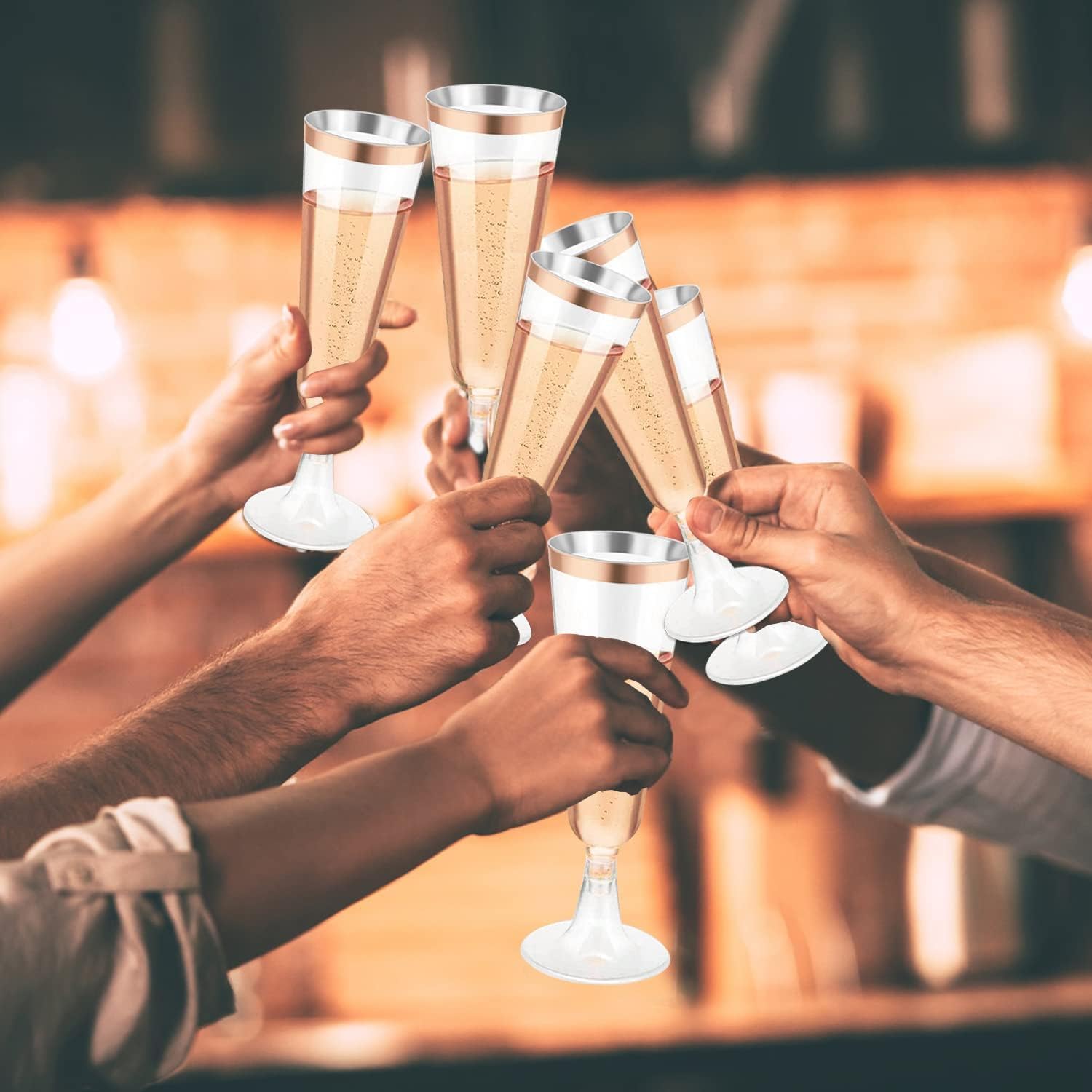75 Flute Da Champagne In Plastica Con Finiture Dorate - Calici Riutilizzabili 150 Ml Per Feste E Matrimoni