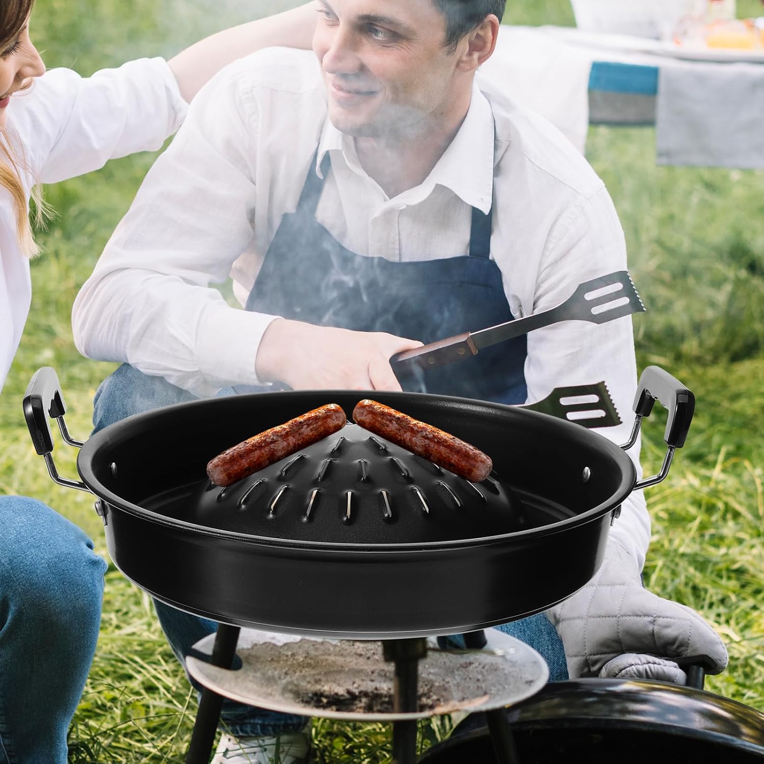 Ciieeo Portable Barbecue Pan Stainless Steel Grill Tray for Camping Outdoor Cooking Even Heat Distribution Easy to Clean 14.17X11.81X3.34In