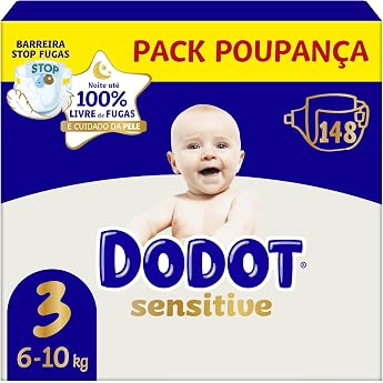 Dodot Sensitive Size 3 (6-10 kg) Mega Pack 148 Nappies | Gentle Protection for Baby's Skin | Maximum Absorption and Daily Car