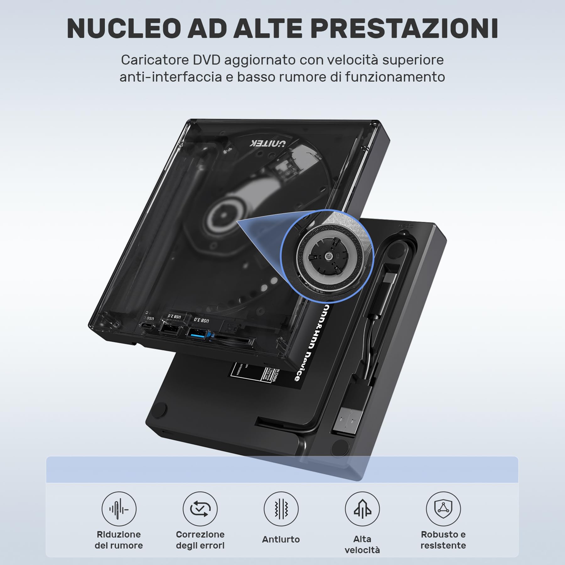 UNITEK Masterizzatore esterno USB 3.0&Type C Unità CD/DVD esterna -/+RW con slot per scheda SD per PC Laptop, Desktop, Portatile, Macbook Pro/Air per Windows 11/10/8.1/7/XP/Vista/Linux/MacOS