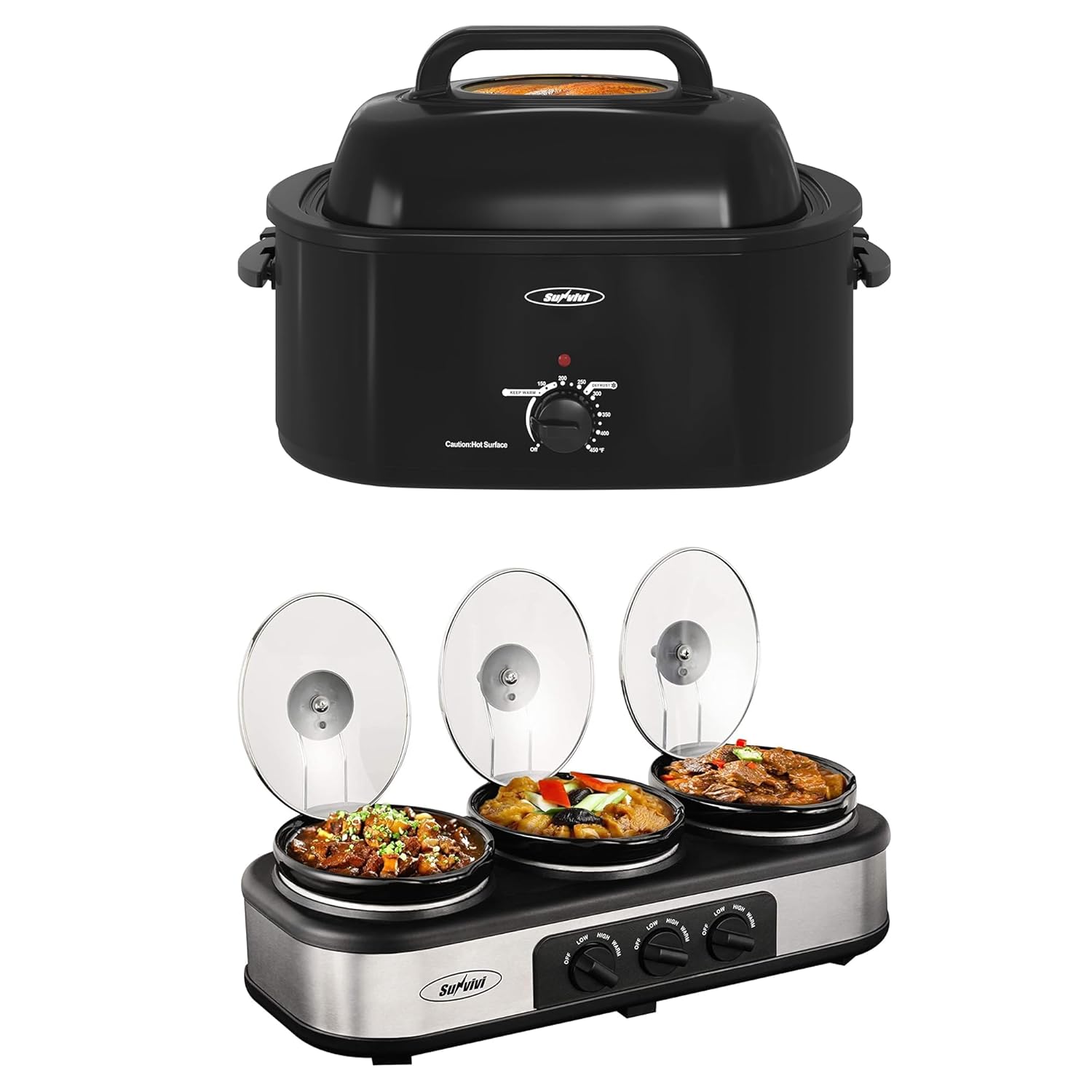 Sunvivi Roaster Oven and Slow Cooker 24 Quart Electric Roaster Oven Black Triple Slow Cooker Buffet Server 3