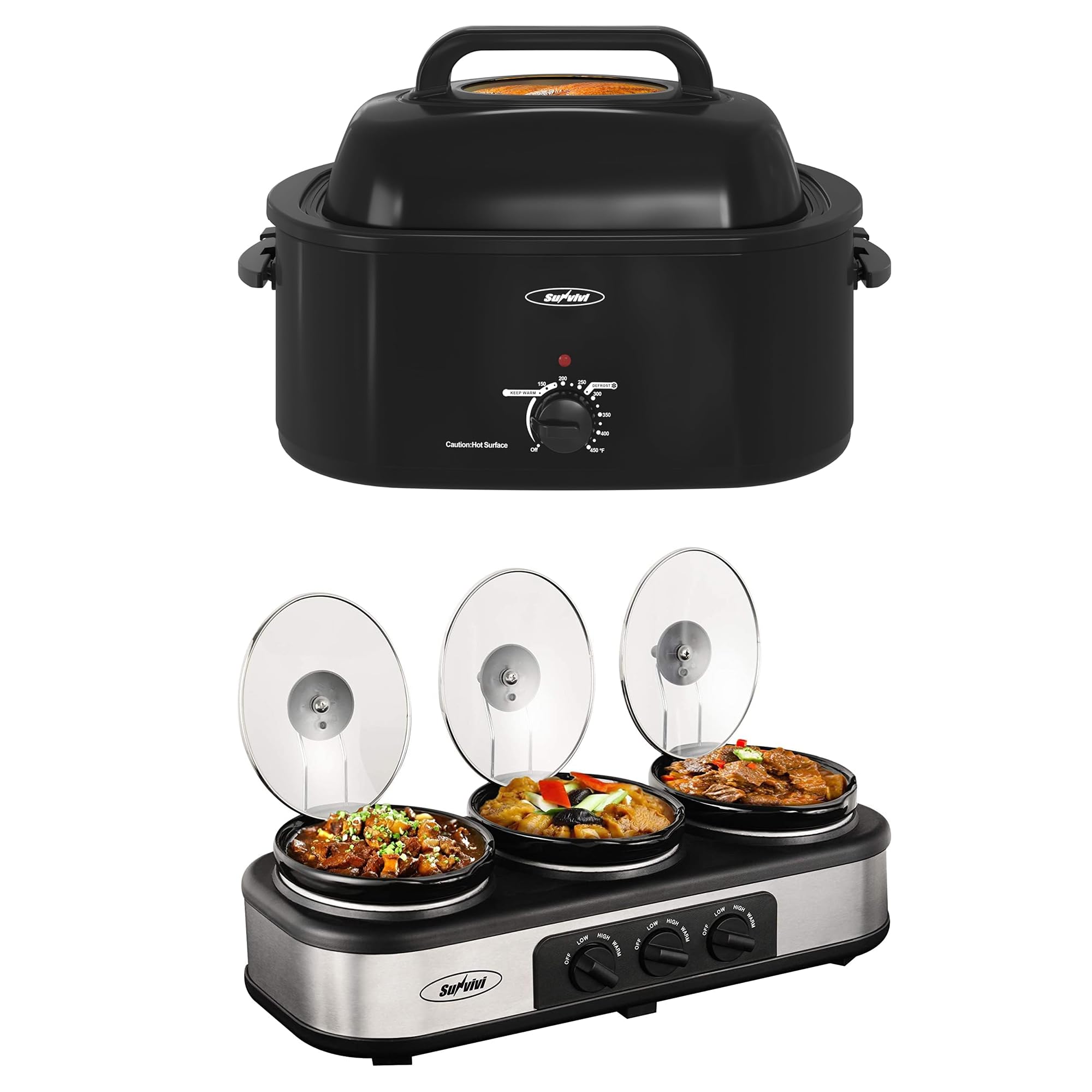 Sunvivi Roaster Oven and Slow Cooker 24 Quart Electric Roaster Oven Black Triple Slow Cooker Buffet Server 3