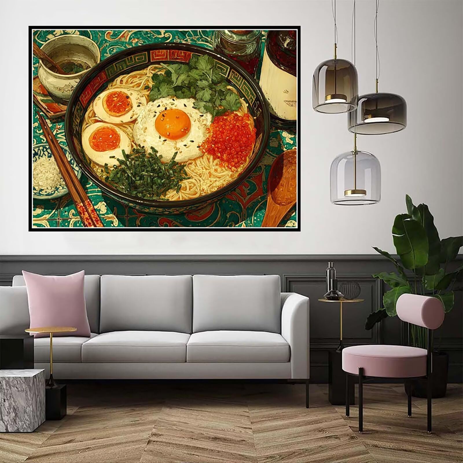 Malen Nach Zahlen Handgezogene Nudeln Malen Nach Zahlen Erwachsene, Paint by Numbers Traum Paint by Numbers Adult DIY Leinwand Ölgemälde Set mit Pinsel und Acrylfarben, Zimmer Deko 90x70cm -hjw25010AX