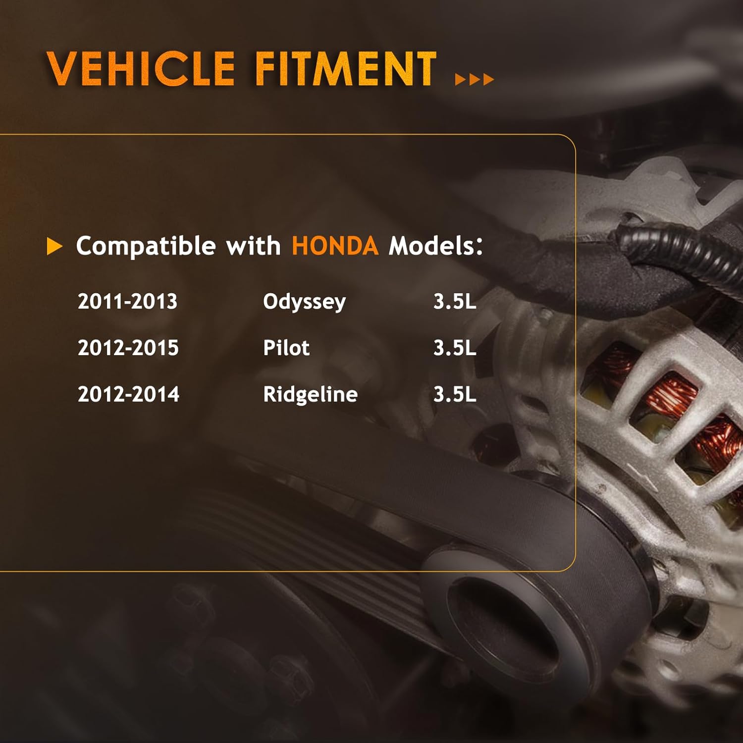 New Alternator Compatible with Honda Odyssey 2011 2012 2013, Honda Pilot 2012 2013 2014 2015, Honda Ridgeline 2012 2013 2014 V6 3.5L 130Amp Replace CSJ24 9764219-124 104210-1240 31100-RV0-A01 11573N
