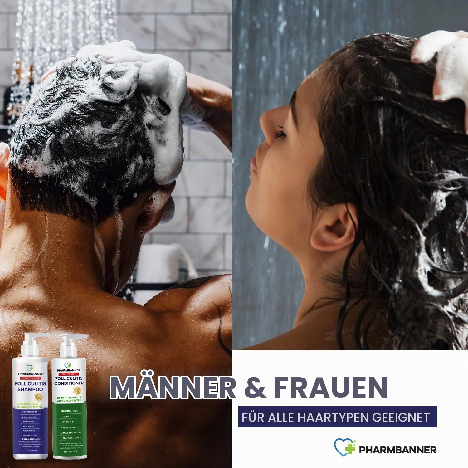 PHARMBANNER Kopfhautpflege Shampoo & Conditioner Set mit Teebaumöl & Arganöl, tägliche Pflege für trockene, schuppig wirkende Kopfhaut und Ablagerungen