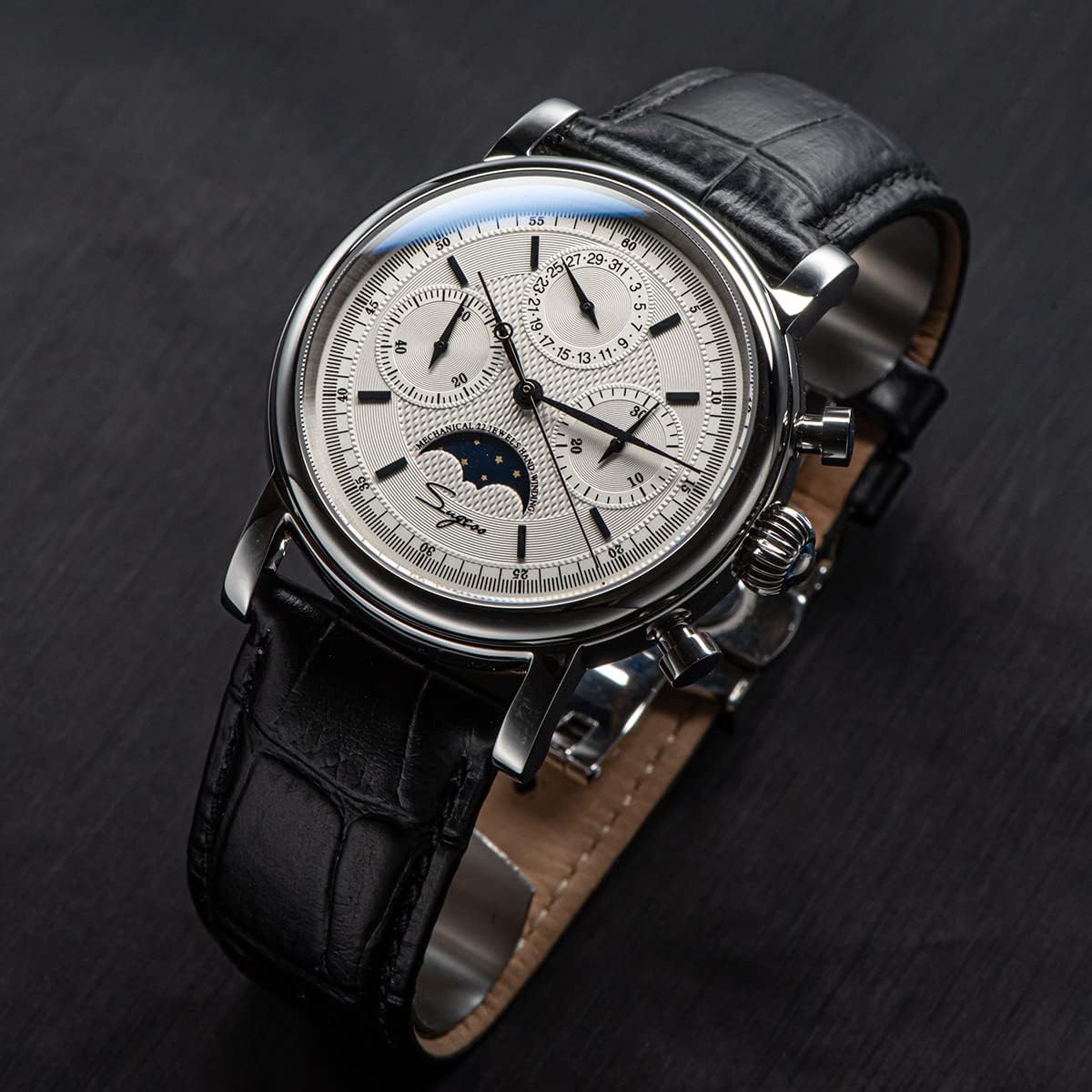 NC Sugess Genuine Leather Band Seagull Movement Chronograph ST1901 Pilot Men Watch Vintage Dress Sapphire Mechanical Wristwatches
