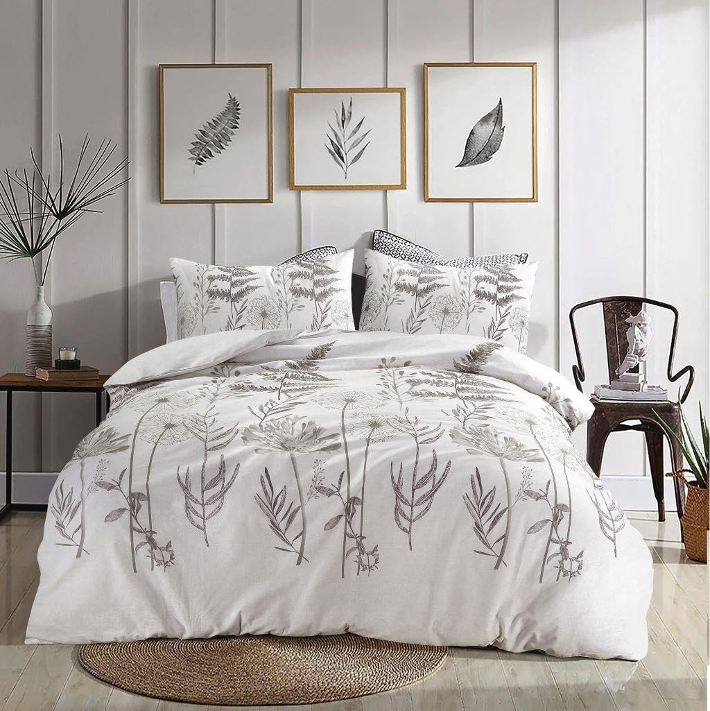 Kampala Hill Flora Reversible Duvet Cover Set Floral White Super King Bedding Set