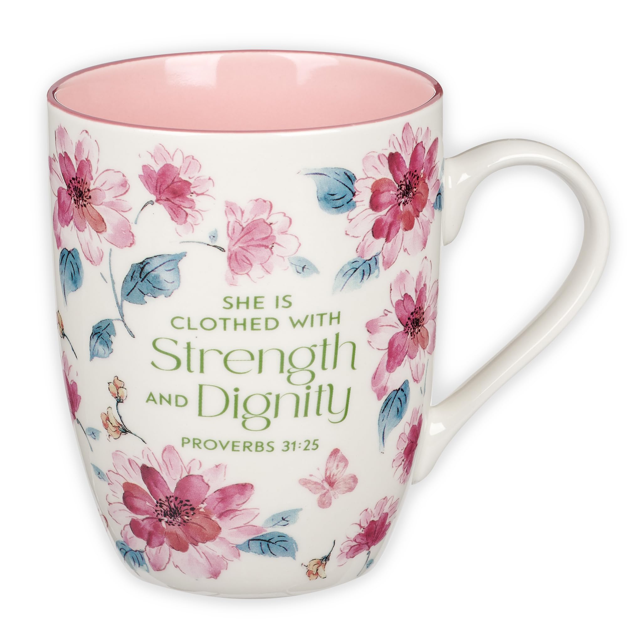 Christian Art Gifts Inspirational Ceramic Coffee Tea Mug for Women Strength Dignity Encouraging Bible Verse Proverb Microwave Dishwasher