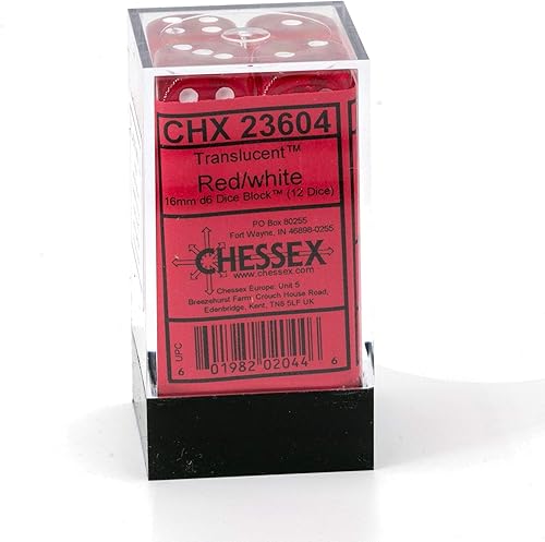 Miniatura 5 de Chessex Dice d6 bloque de dados rojoblanco translúcido - Juego de 12