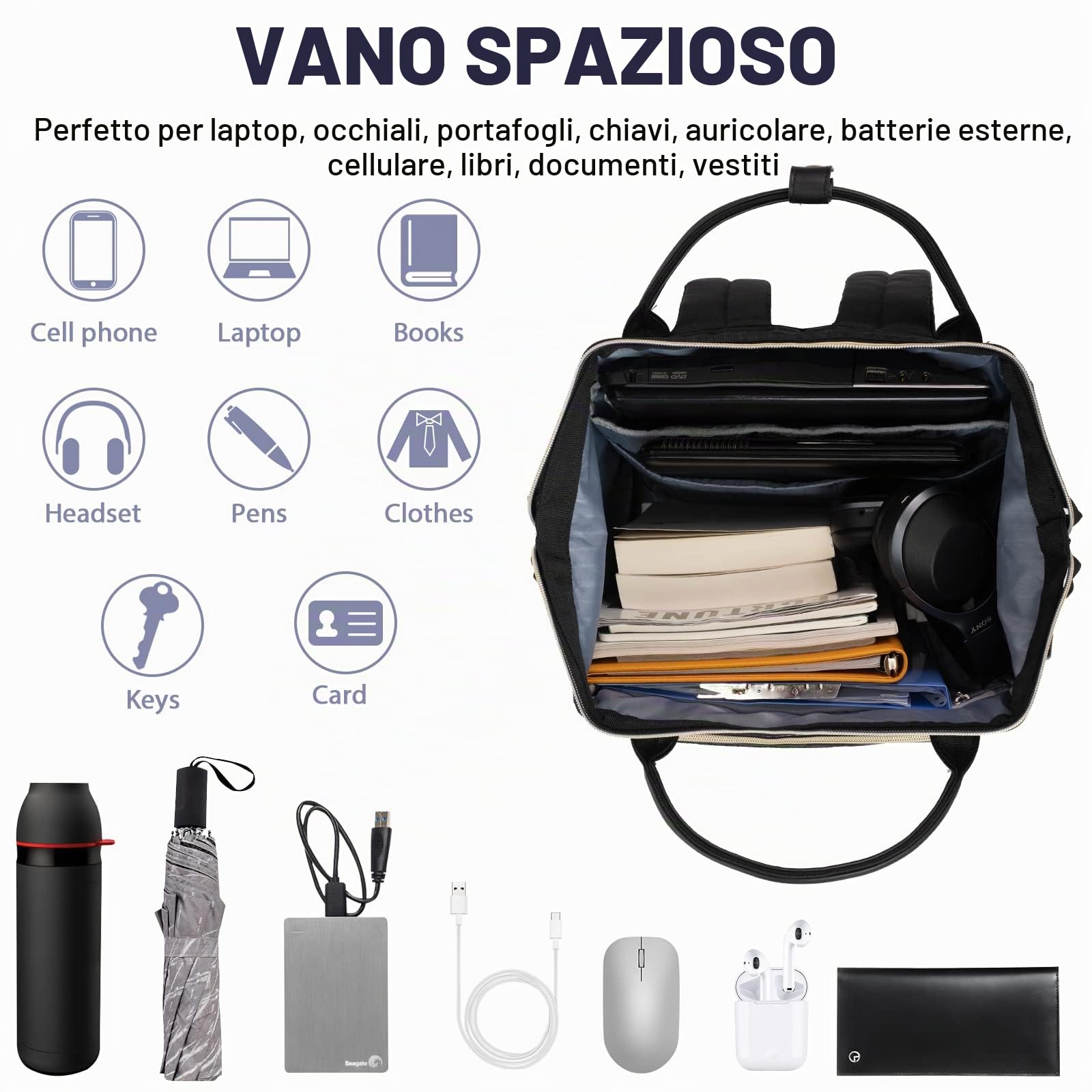 VANKEAN Zaino porta PC 15,6-17,3 Pollici, Zaino donna/uomo, Laptop Zaino Multitasche Universita, Zaino per Computer per Viaggi/Affari/Scuola/Ufficio