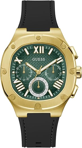 Guess Men’s 42mm Watch – Black Strap Gunmetal Dial Silver Tone Case