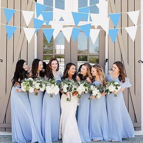 Miniatura 3 de Zwiebeco Banderines de tela azul y blanca de 39 pies, banderas triangulares para fiesta, guirnalda de algodón colgante para verano, piscina, playa,