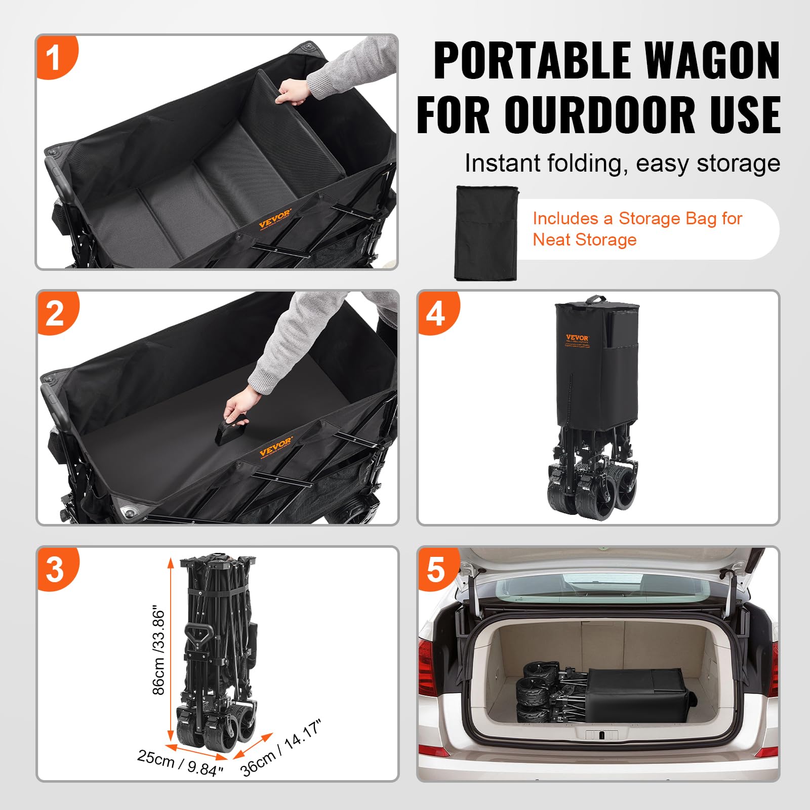 VEVOR Bollerwagen 1320 x 565 x 1065 mm Kinderwagen aus 600D Oxford-Stoff mit PVC-Beschichtung Strandwagen wasserdicht, UV-beständig max. 204 kg Tragfähigkeit Transportkarre Gerätewagen Handwagen