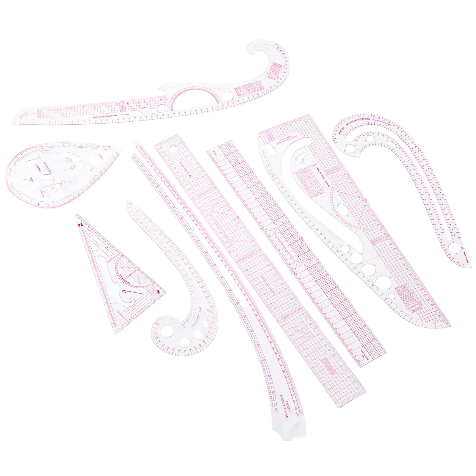 Netbiio Multicolor Sewing Ruler Set 9 Pieces Flexible Measuring Tools Metric Pattern Ruler For Clothing Designers