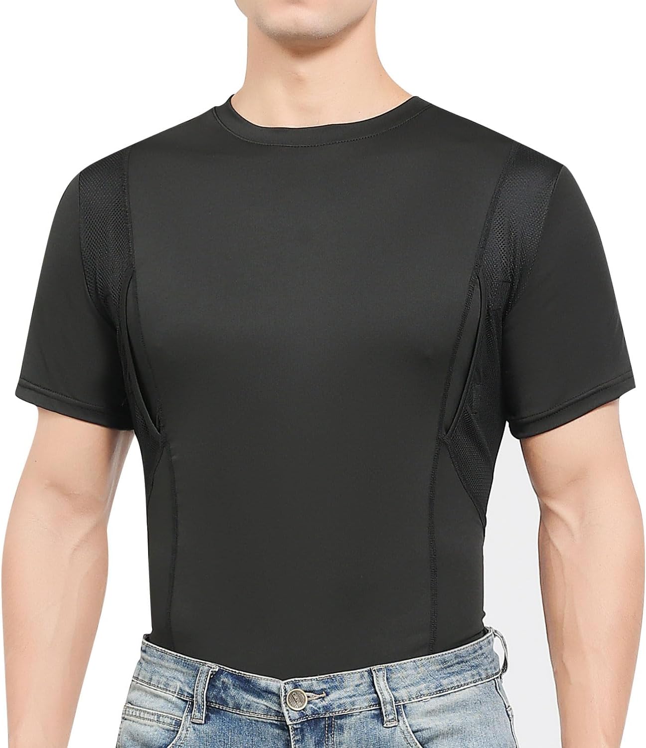 Concealed Carry Shirts for Men Holster Shirt Crew Neck Short Sleeve Conceal Carry Shirt Clothing with Large Pockets