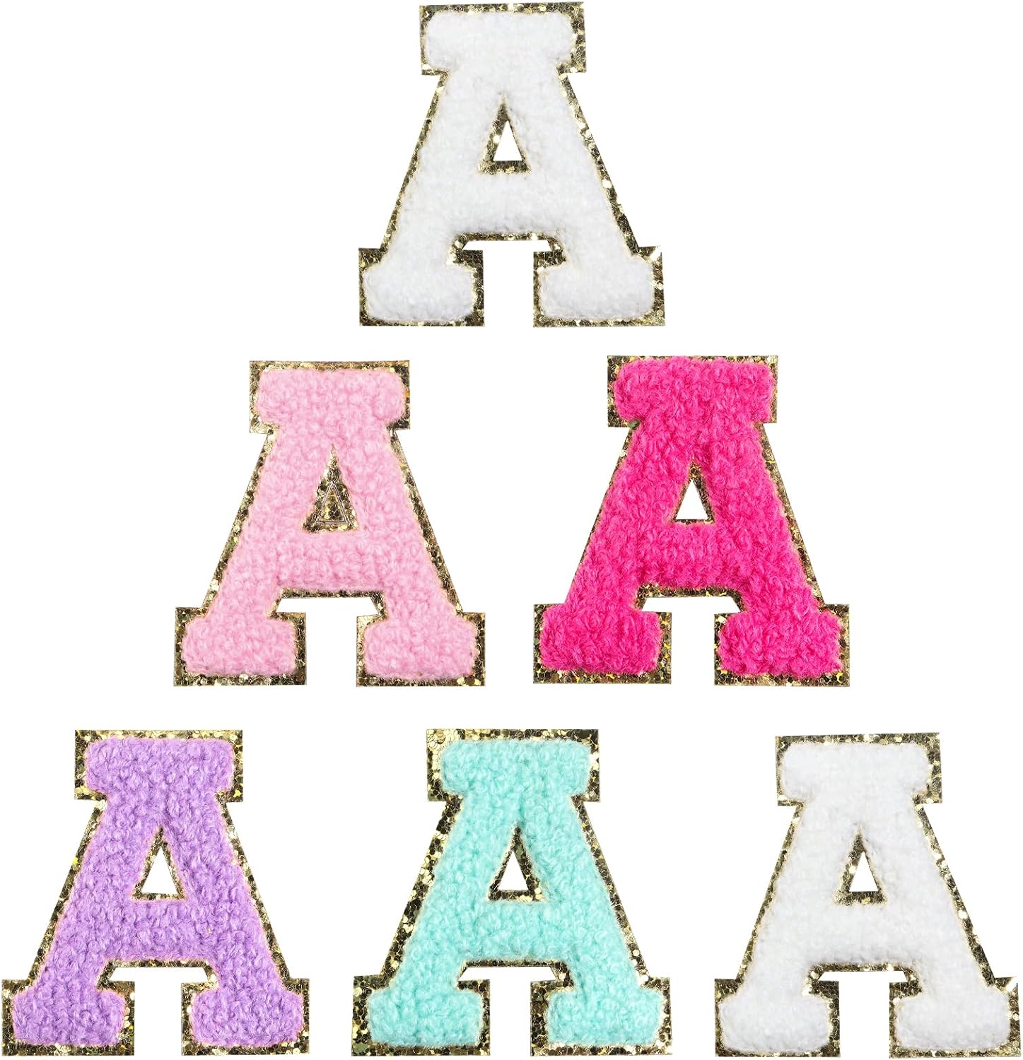 6Pcs Self Adhesive Chenille Letter Patches 2 inch Preppy Varsity Letter Patches for Clothes and Hats, Large Letter Stickers for Laptop Phone Case Fridge,(Mixed Color,A)