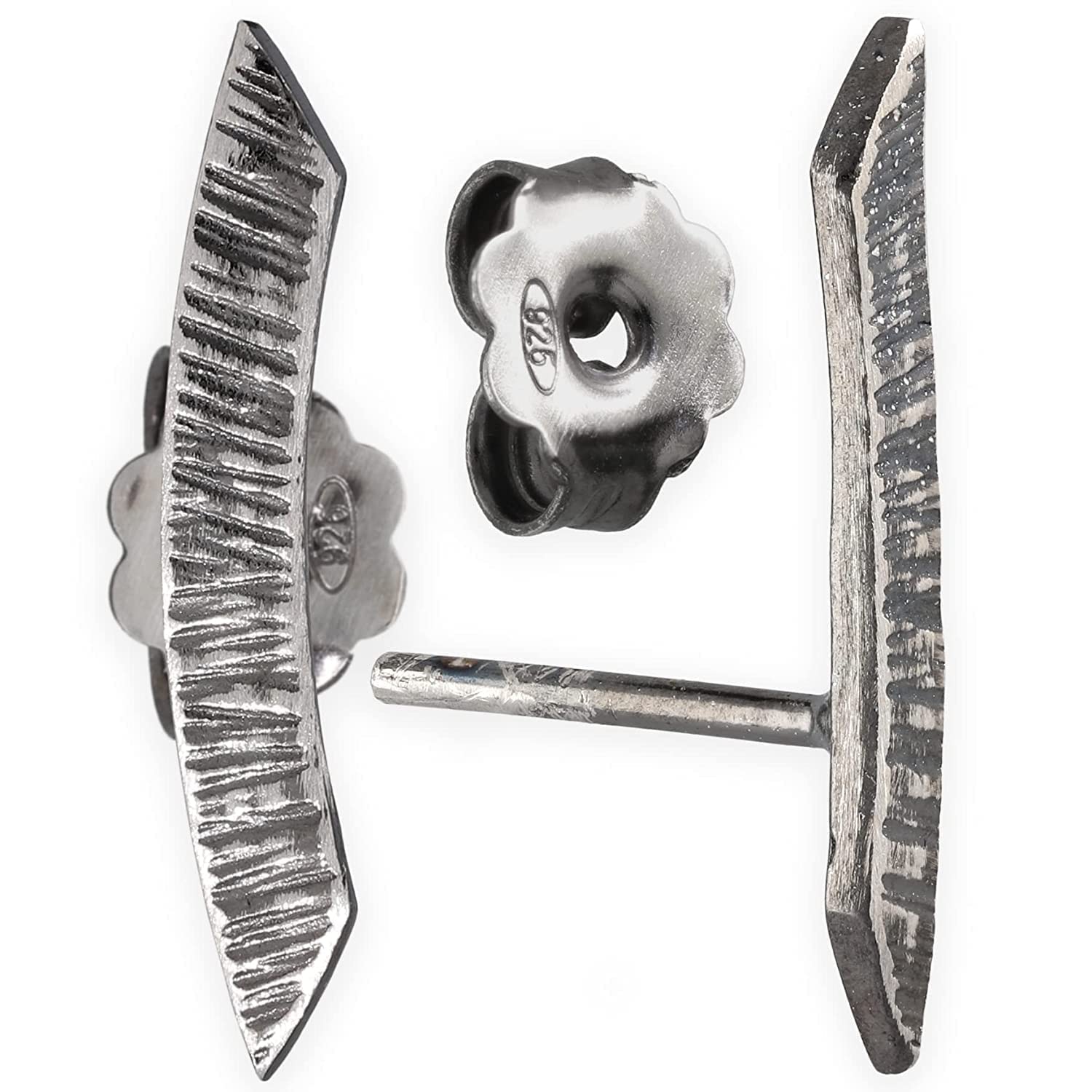 Herren Anthrazit Ohrstecker Ohrringe aus 925 Sterlingsilber - Schwarze Gehämmerte Stäbe - Nickelfrei & Hypoallergen - Handmade by Emmanuela