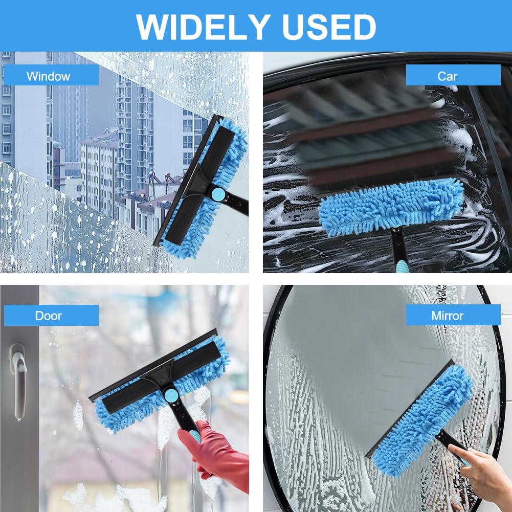 Pulitore telescopico per finestre, 3,7 m, 4,5 m, 2 in 1, set con estrattore in silicone e panno in microfibra, lavavetri con 10 aste telescopiche per finestre alte, auto (blu, 4,5 m)