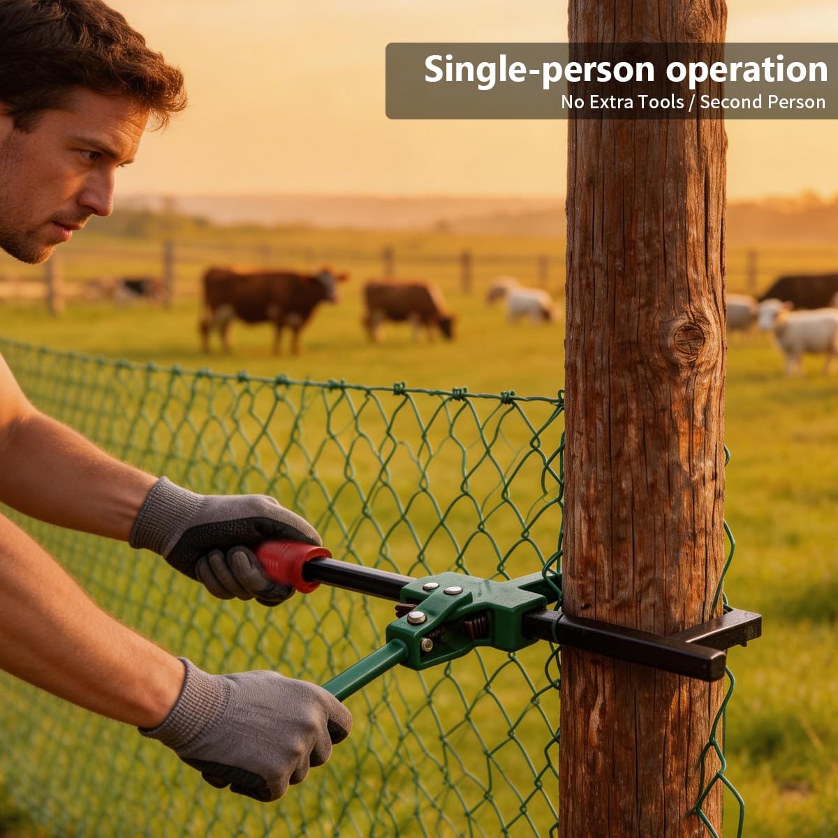 Chain Link Fence Stretcher Tool, Heavy Duty Ratcheting Wire Fence Tightener & Puller for Farm, Garden, and Field Fencing Projects