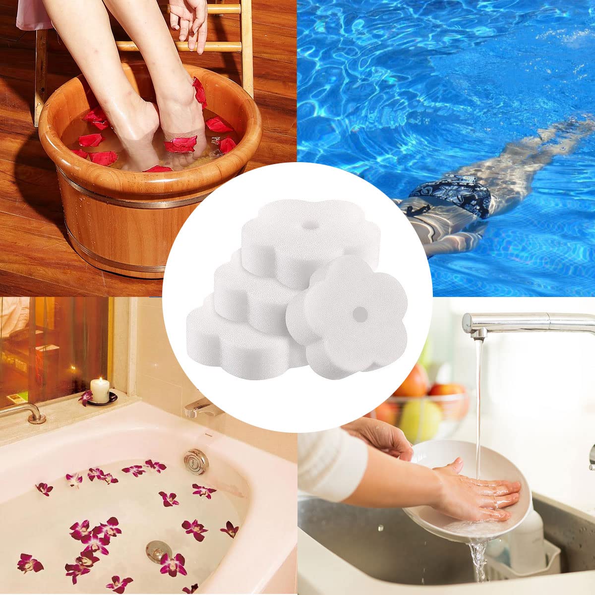 Éponge Absorbant l'Huile pour Piscine 12 Pièces en Forme de Fleur