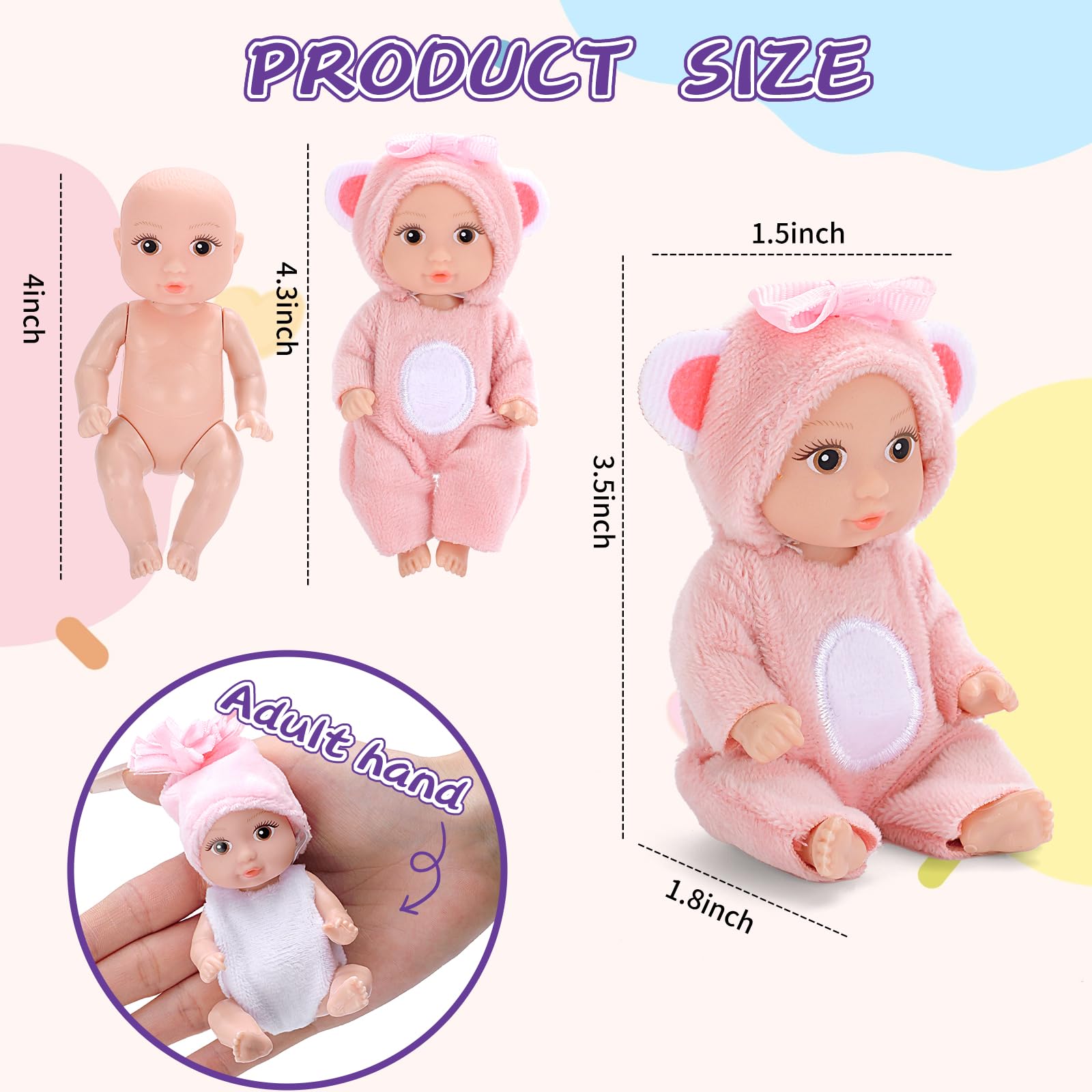 Juego de 6 muñecas realistas de ojos abiertos de 4 pulgadas, mini muñecas Reborn con ropa rosa hecha a mano, Pascua de Navidad para niños a partir de 3 años 3