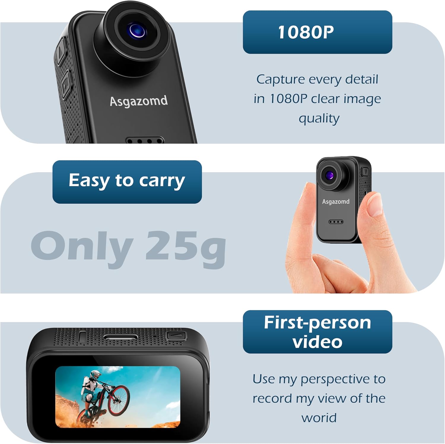 Thumb Action Camera,Sports Camera,Tiny Size,1080P, Hands Free POV Recording with Portable Camcorder Mount Anywhere for Pet Walking, Work, Cycling,Travel (Black, 64GB)