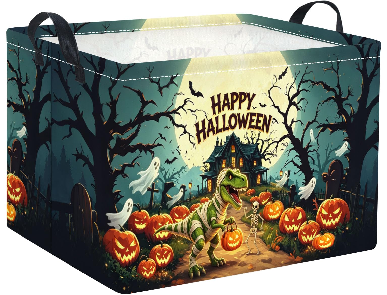 Halloween Basket Cute Baskets for Kids Pumpkin Basket Rectangular Storage Bin Organizer Box Room Decor(Pumpkin Dinosaur)