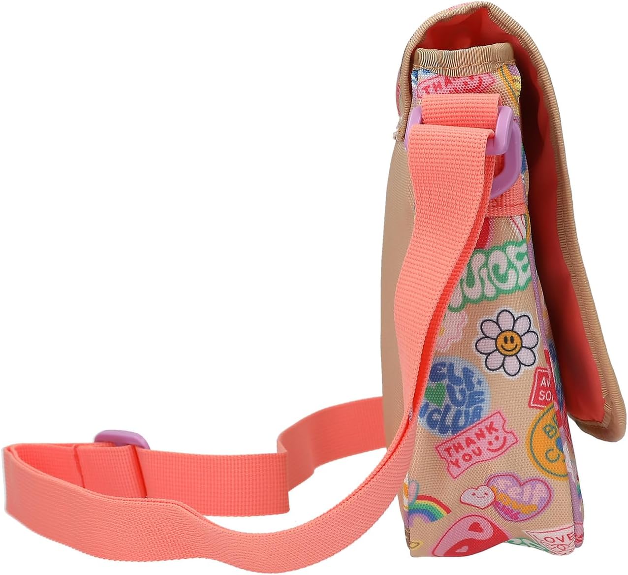 Depesche TOPModel Girl Power 13288 Small Shoulder Bag in Beige with Model Motif and Colourful Batches, Handbag with Adjustable Strap