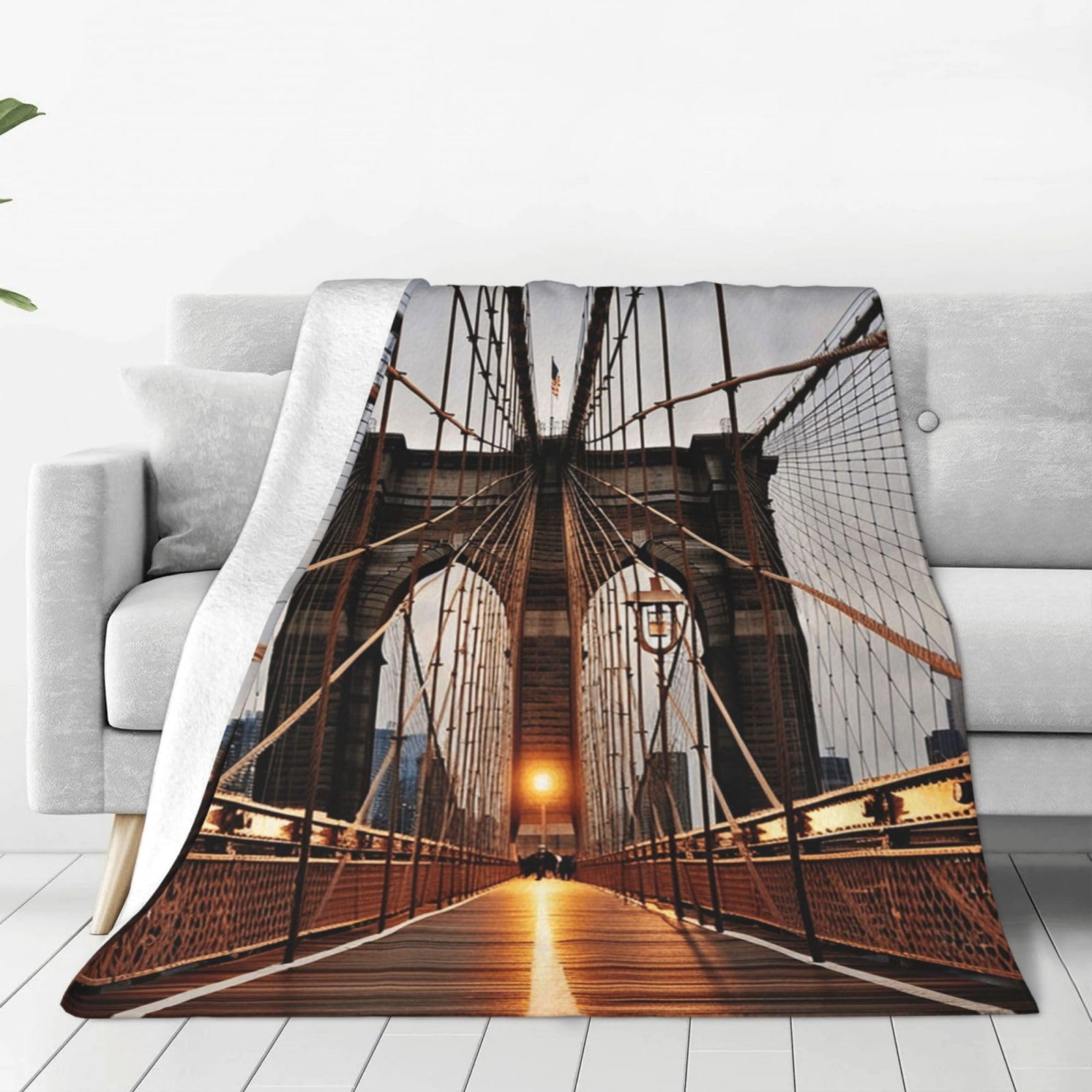 Photo of Brooklyn Bridge Throw Blanket for Couch, Plush Fuzzy Soft Flannel Blankets and Throws for Sofa, 40"x30" Bed Blankets for Travel Camping Chair, All Season Warm Fleece Blanket