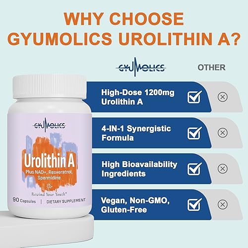 Miniatura 7 de Urolitina de dosis alta Un suplemento de 1200 mg para mitocondrias, soporte de longevidad celular para mujeres y hombres - NAD+, trans-resveratrol