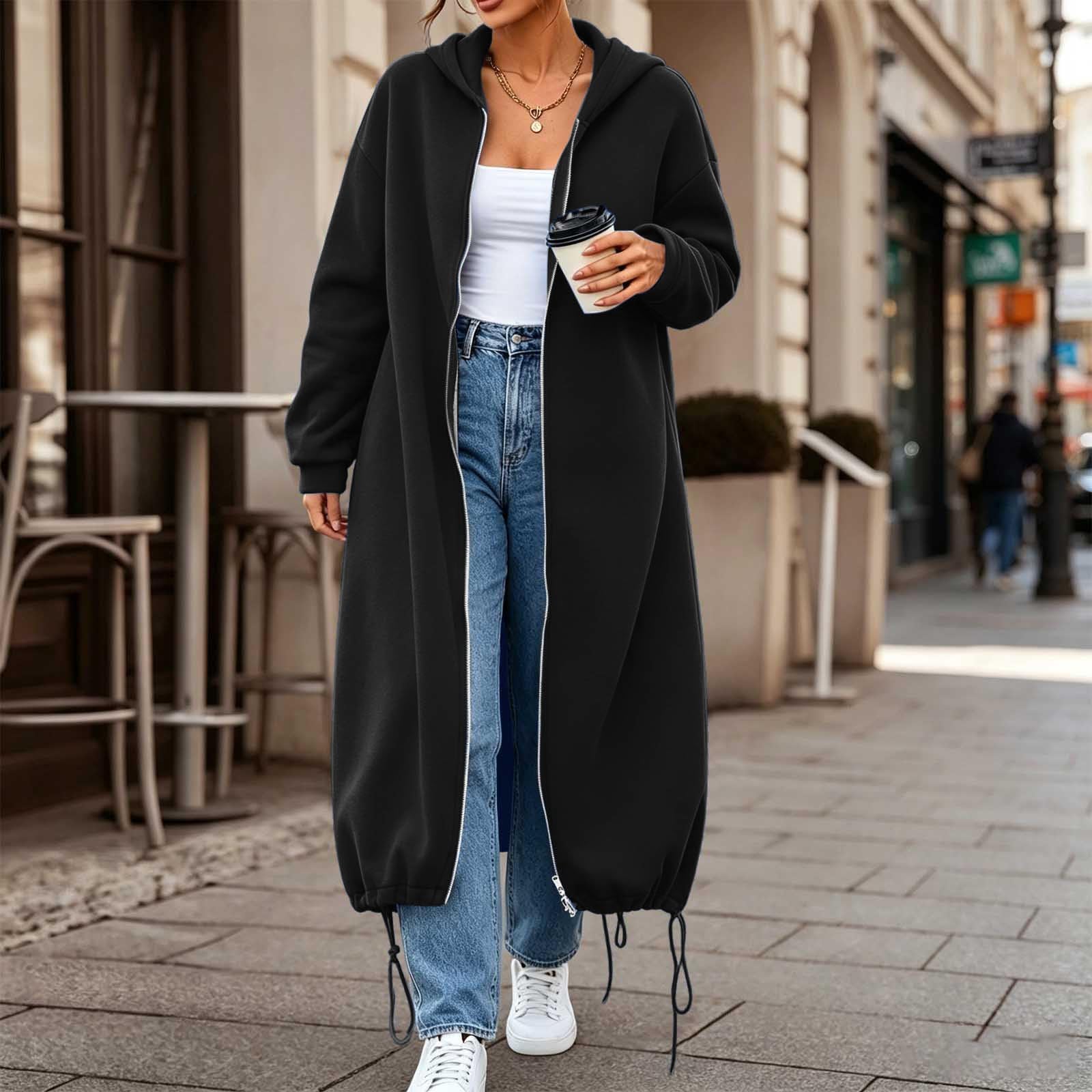 Generico Felpe con Cappuccio da Donna con Zip Oversize A Tunica Lunga | Felpe Casual A Maniche Lunghe Sweatshirt Autunno Inverno Giacca Con Cappuccio Cappotto Da Indossare Tutti I Giorni