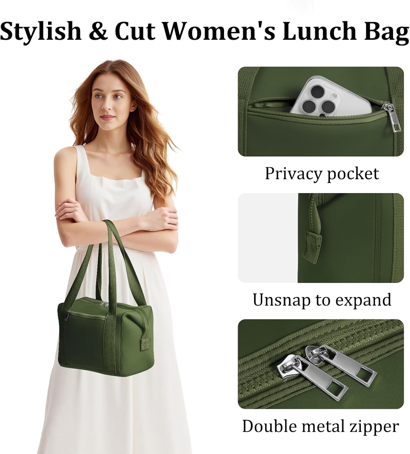 MEXS Neoprene Lunch Bag For Women, 15L-Large Leakproof Insulated Lunch Box Bag, Machine Washable Lunch Bags, Tear-Resistant, Stain-Resistant, Reusable Lunch Tote for School/Work/Travel - Image 6