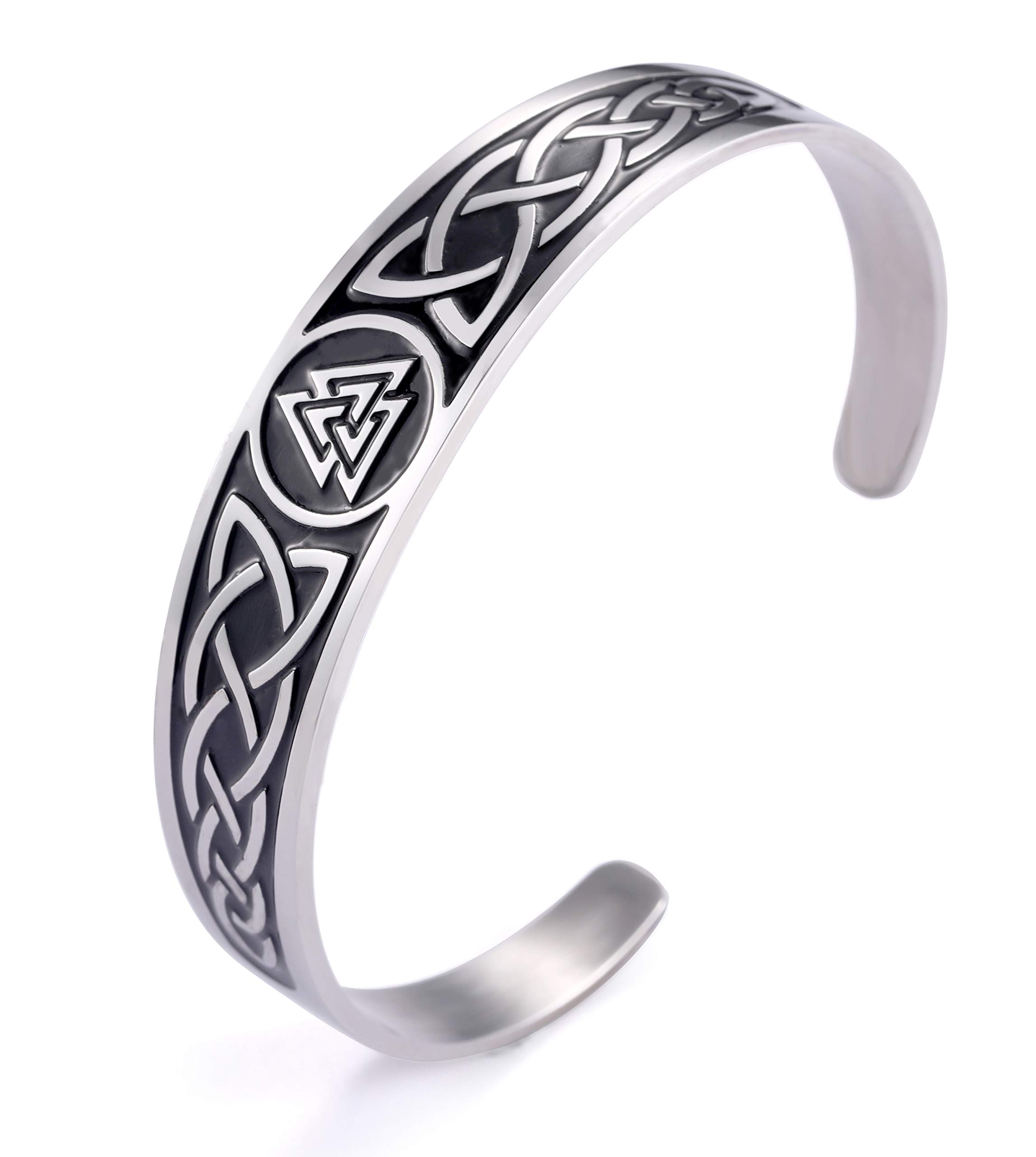 TEAMERCeltic Knot Bracelet Stainless Steel Silver Cuff Bangle Hollow Out Vintage Symbol Norse Amulet Jewelry for Women Men