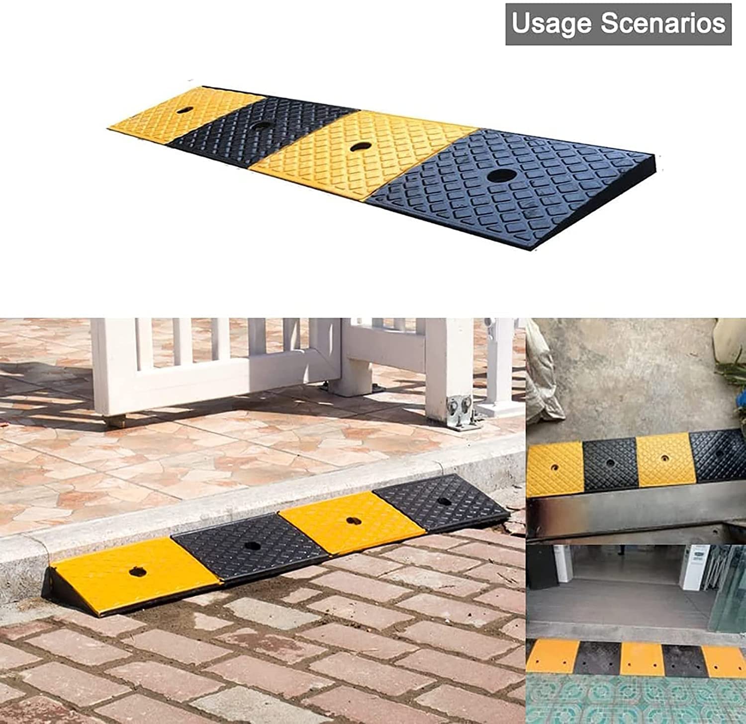 Rampe de Bordure en Caoutchouc – Portable Robuste for allée, Trottoir, Fauteuil Roulant, Voiture, Camion, vélo, Scooter, Roues, Moto avec boulons d'expansion(100 * 15 * 5cm)