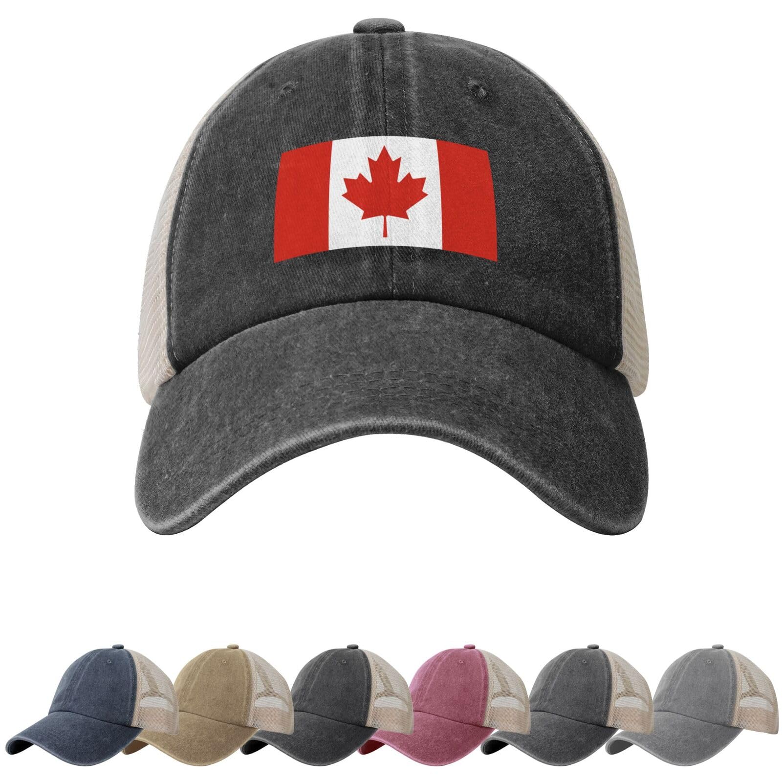 Canada Flag Sun Hats for Men Women Flag of Canada Cowboy Mesh Baseball Cap Canadians Trucker Hat Black