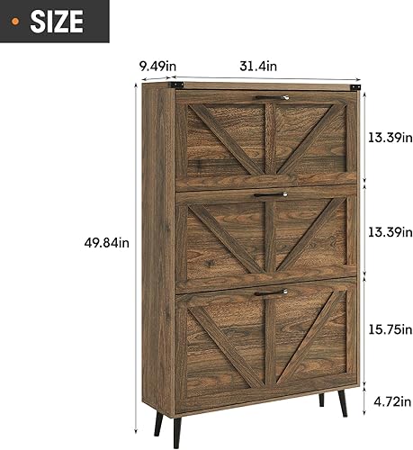 Miniatura 51 de Zapatero con 2 cajones abatibles y almacenamiento abierto, armario de almacenamiento de zapatos de granja para entrada, estante organizador estrecho