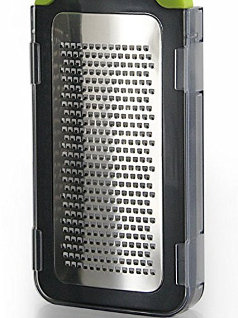 Feine Reibe - Grün / Grau Handheld Für Gitter / Zest Zitrusfrucht Hartkäse Knoblauch Gewürz Gemüseschokolade. Sharp Edelstahl Klinge, Soft Ergonomic Griff, Sicherheitsabdeckung Lebensmittelbehälter